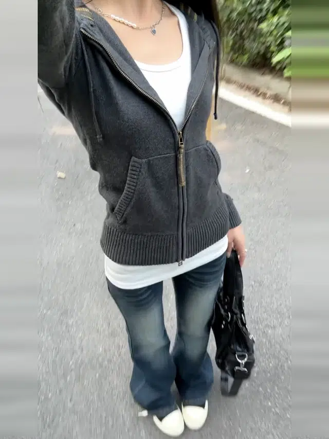 木清清 美式复古格子拉链纯色修身型甜美风针织衫 女款