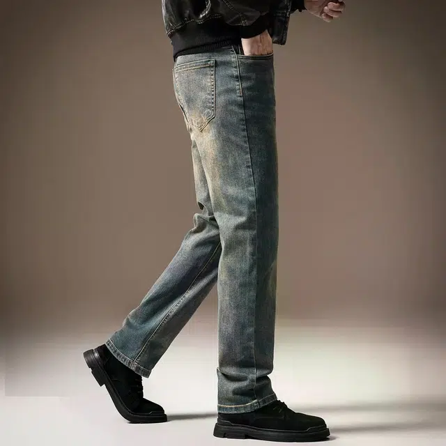 贵色 春秋 美式高端潮流纳米黄舒适透气时尚百搭复古微弹休闲裤牛仔裤 修身 男女同款