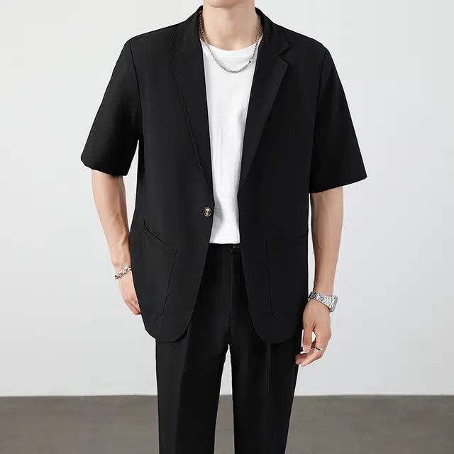 袋鼠 都市轻商务质感轻奢轻熟风外套短袖休闲时尚舒适通勤西装 男女同款