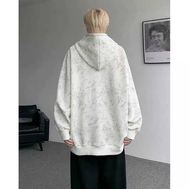 北极绒 扎染连帽春秋季痞帅重磅外套设计感宽松百搭上衣扎染连帽春秋季插肩袖潮套头卫衣 男款