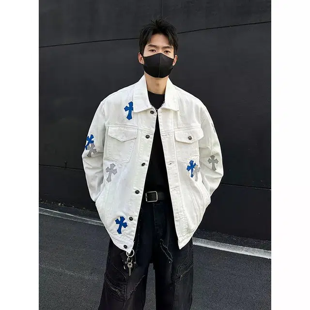 地界二 美式复古贴布男春秋季潮牌宽松休闲嘻哈痞帅水洗夹克上衣牛仔外套 男款