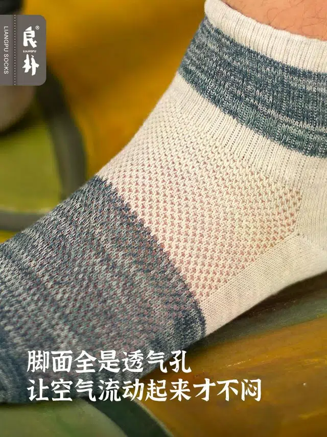 良朴 袜子夏季薄款网眼透气吸汗排湿运动休闲中筒袜 男款