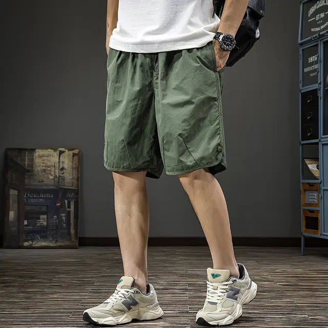 遨宇 美式夏威夷户外机能多巴胺轻薄速干工装男潮牌宽松大码高端排扣沙滩裤子男五分裤休闲短裤 男款