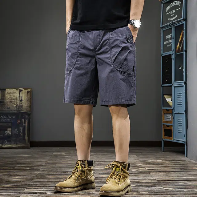 遨宇 美式高街极简潮牌嘻哈街头褶皱薄款户外机能速干工装男户外运动机能宽松直筒中裤子男五分休闲短裤 男款