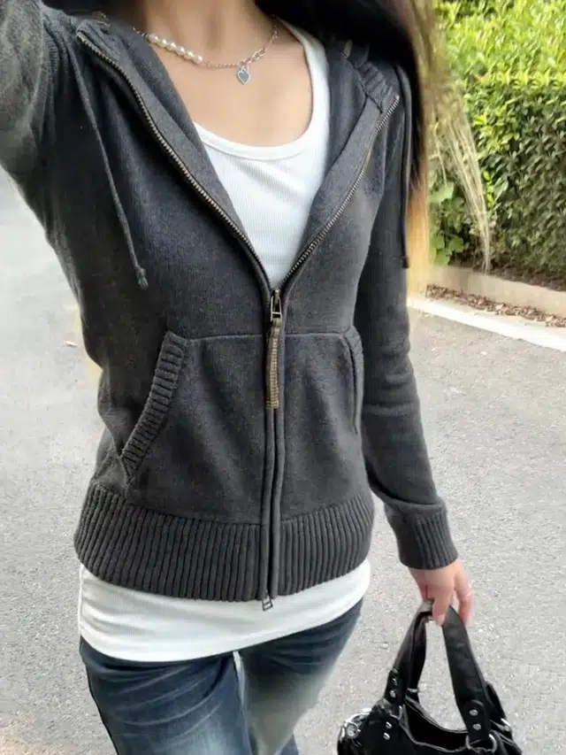 木清清 美式复古格子拉链纯色修身型甜美风针织衫 女款