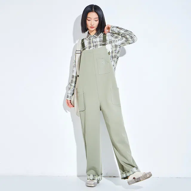 木果果木 夏季休闲工装风百搭直筒中腰长裤背带裤 女款