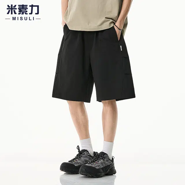 米素力 冰丝夏季外穿纯色中腰五分裤工装短裤 男款