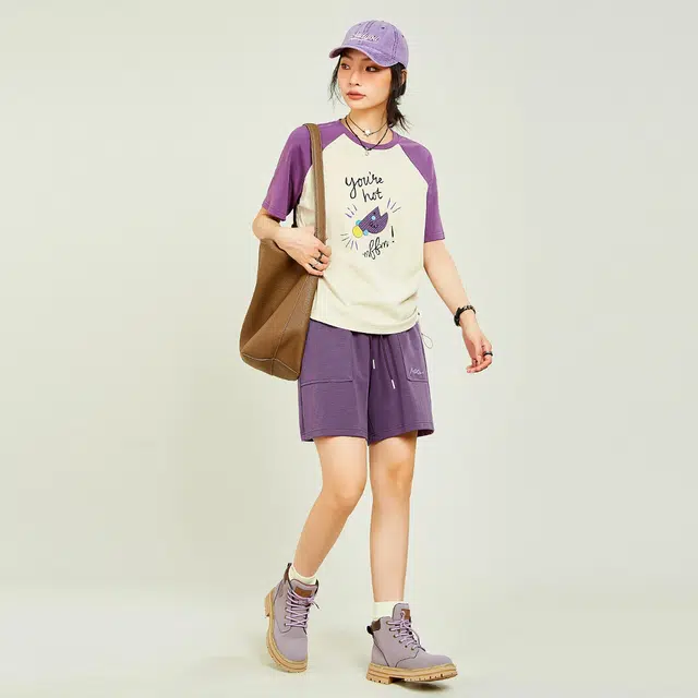 木果果木 简约百搭松紧腰宽松五分裤休闲短裤 女款