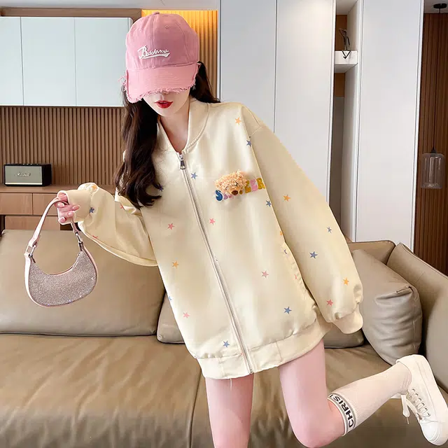 米囹夹克 可爱小熊外套卡通动漫宽松型甜美风 青少年