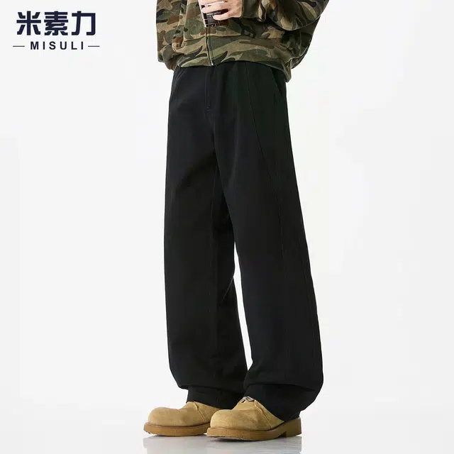 米素力 秋季美式纯色休闲中腰牛仔裤 男款