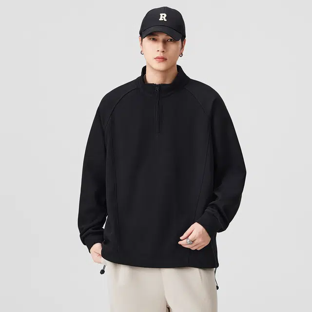 杜克恩 美式半拉链解构设计感立领外套春秋季简约高级感宽松廓形休闲长袖卫衣 男女同款