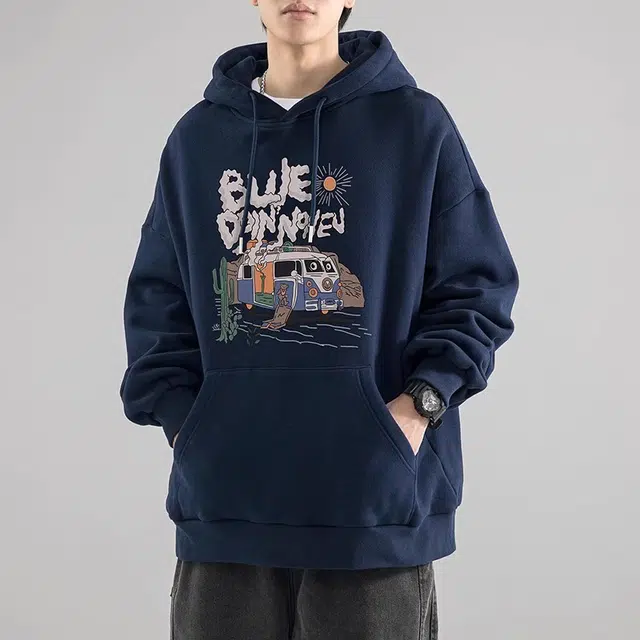 邦固依品 美式潮牌复古重磅纯棉青少年卡通加绒加厚连帽男生春秋冬外套卫衣 男款