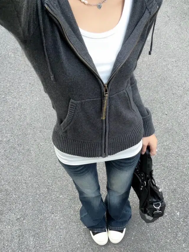 木清清 美式复古格子拉链纯色修身型甜美风针织衫 女款