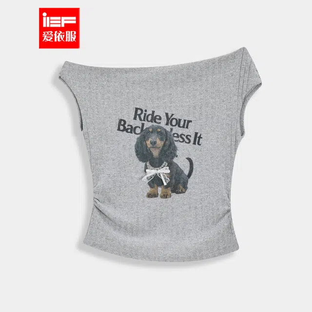 爱依服 美式潮酷个性辣妹印花常规短袖背心 女款