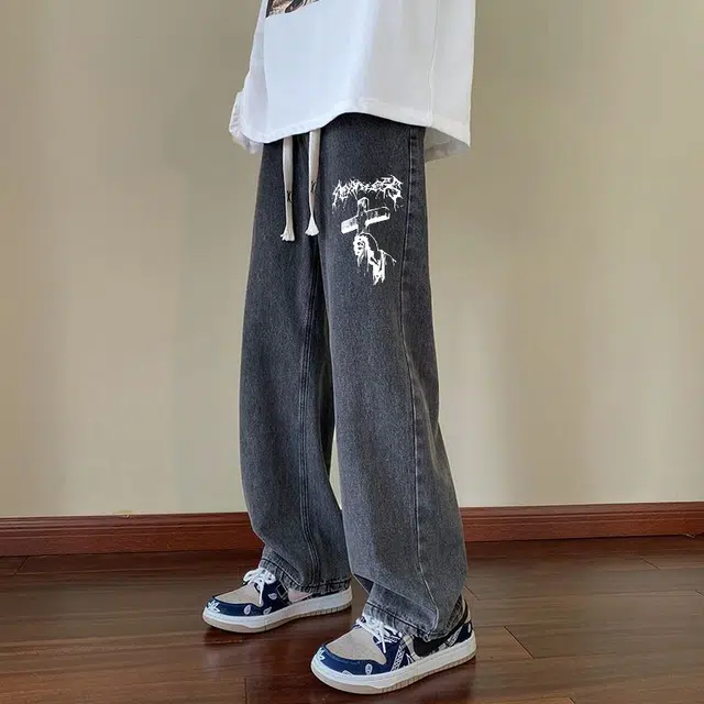 邦固依品 男春秋季青少年高街潮流宽松直筒百搭痞帅休闲长裤牛仔裤 男款