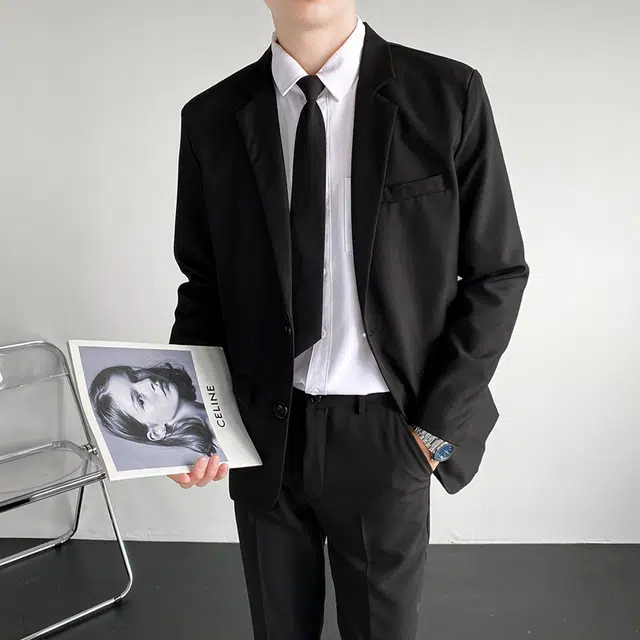 袋鼠 都市轻奢轻熟休闲风免烫易打理帅气商务职场长袖翻领标准纯色单西西装 男女同款