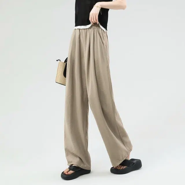 爱依莲 奶芙裤薄款宽松直筒阔腿休闲裤 女款