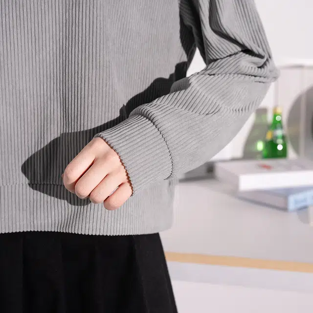 法文箱子 针织甜美风休闲纯色落肩袖长袖娃娃领宽松卫衣 女款