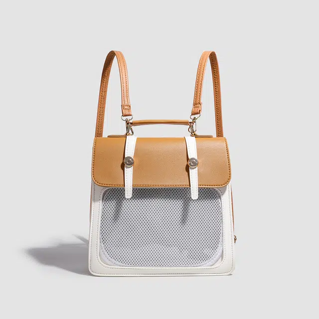 米囹 日常百搭吧唧二次元 透明小食量痛包 双肩斜挎单肩包女 大号 黄色/咖色