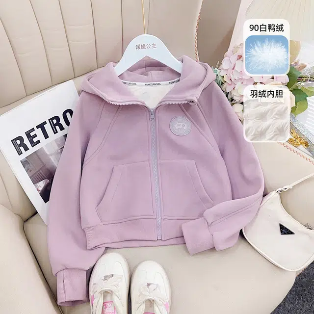 媛媛公主羽绒服 秋冬款女童白鸭绒卫衣保暖连帽外套中大童厚款