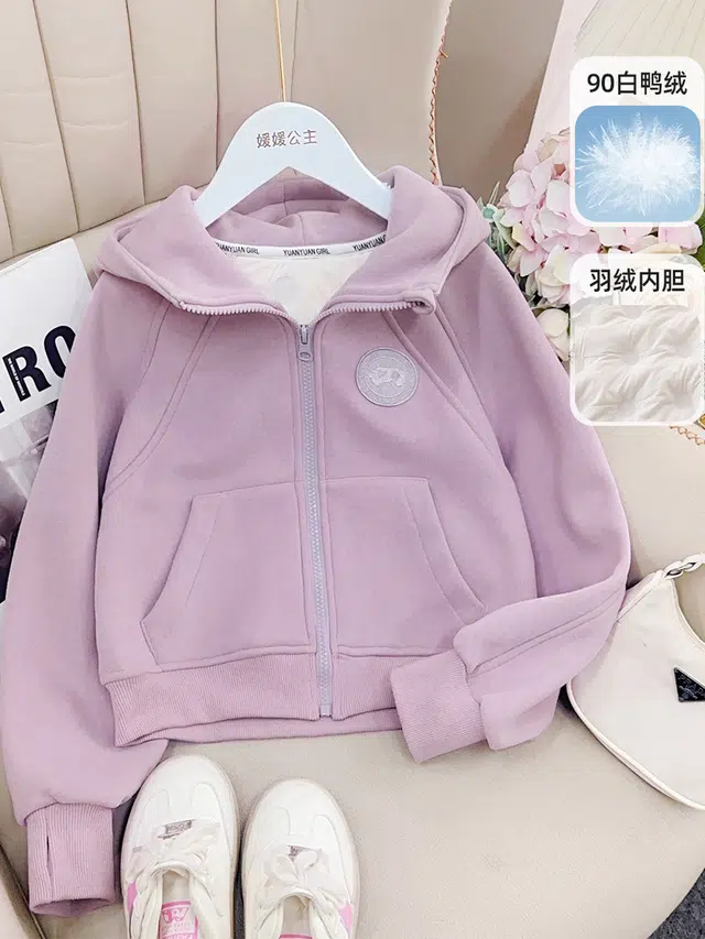 媛媛公主羽绒服 秋冬款女童白鸭绒卫衣保暖连帽外套中大童厚款