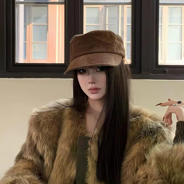 艾佳微 中古风美拉德平顶帽大头围时尚显白显脸小 涤纶 贝雷帽 男女同款情侣款