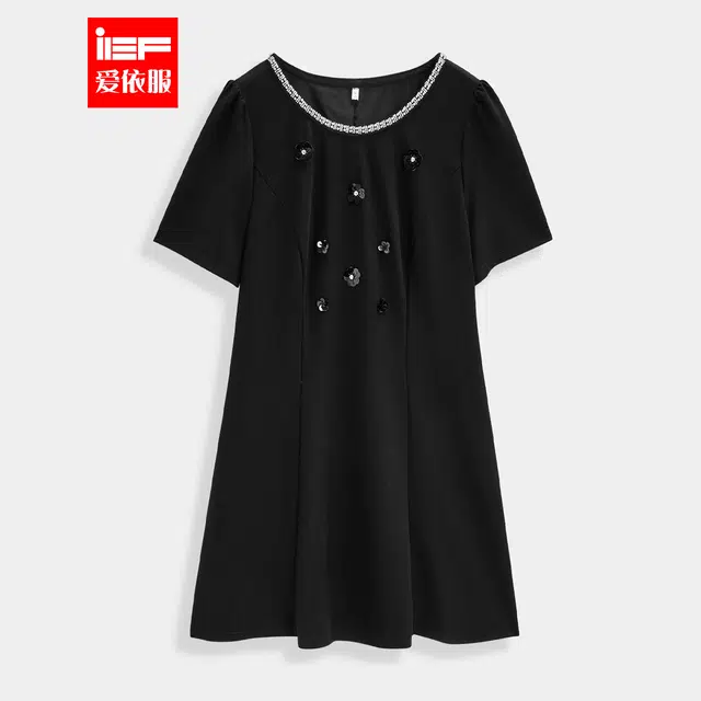 爱依服 夏季法式名媛甜美短袖连衣裙 女款