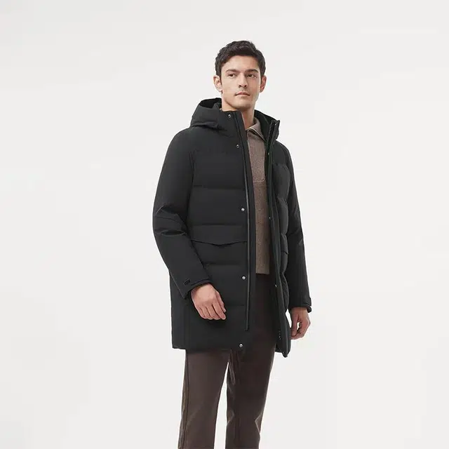 坦博尔 鹅绒中长款连帽纯色收口袖商务风羽绒服 女款