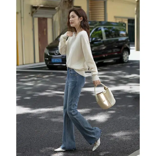 【dme】 手工钉珠圆领简约时尚百搭优雅气质长袖针织衫 女款