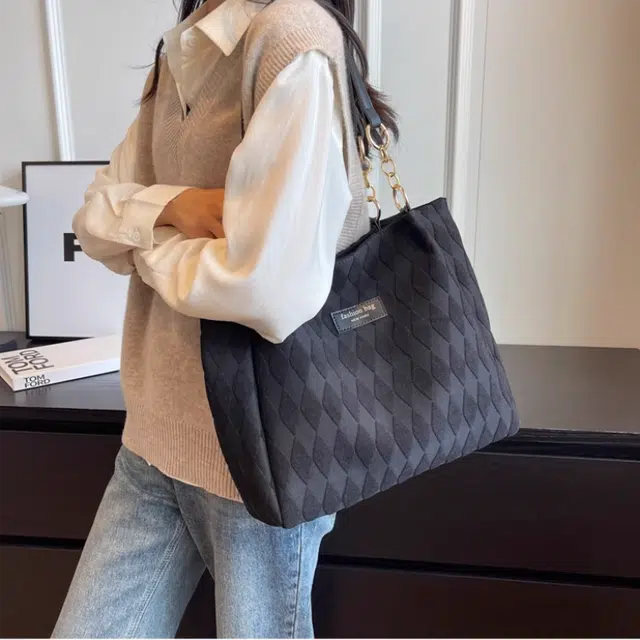 艾妮兔 拉链开合大容量 帆布 帆布包手提单肩包 女款 黑色/米色/白色