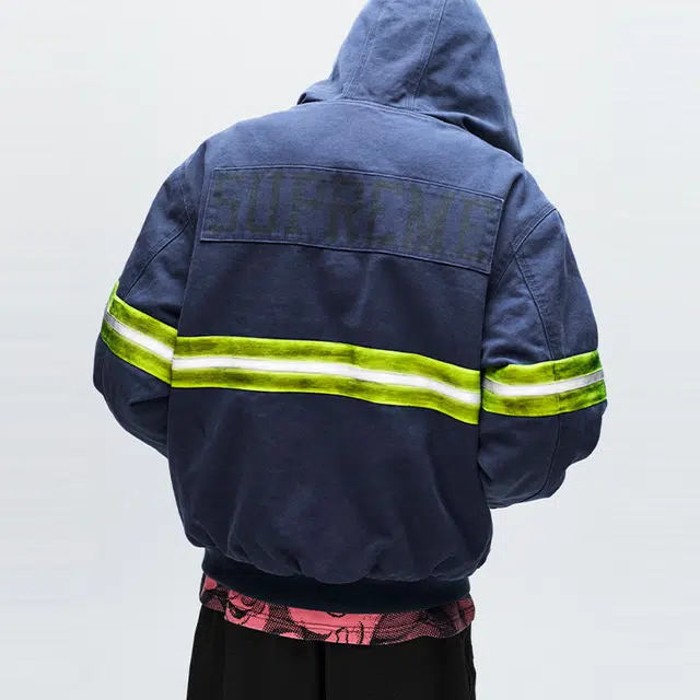 Supreme FW24 WEEK1 Reflective Stripe Hooded Work Jacket