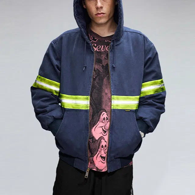 Supreme FW24 WEEK1 Reflective Stripe Hooded Work Jacket