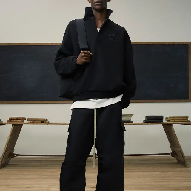 Fear of God Essentials Fleece Polo Obsidian Black