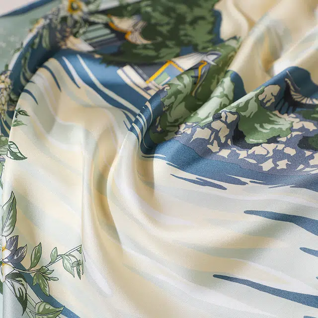 杭丝路 方巾手工卷边 湖光山色 丝巾 男女同款情侣款