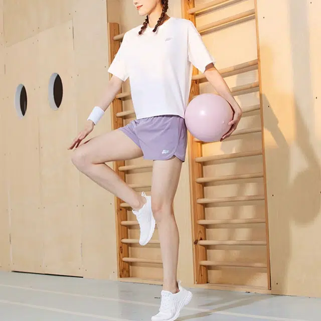 乔丹 纯色中腰直筒运动短裤 女款 朦胧紫