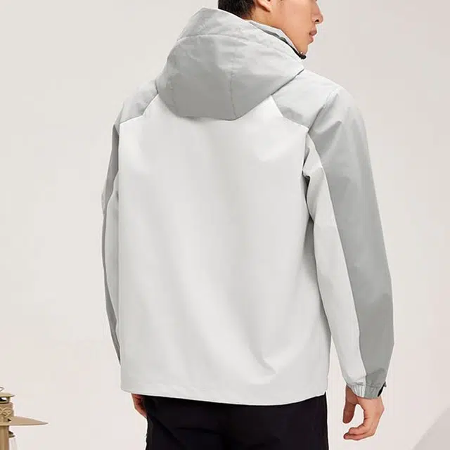 乔丹  拼接拉链连帽舒适  速干防风透气冲锋衣 男款 烟白色/沉静灰