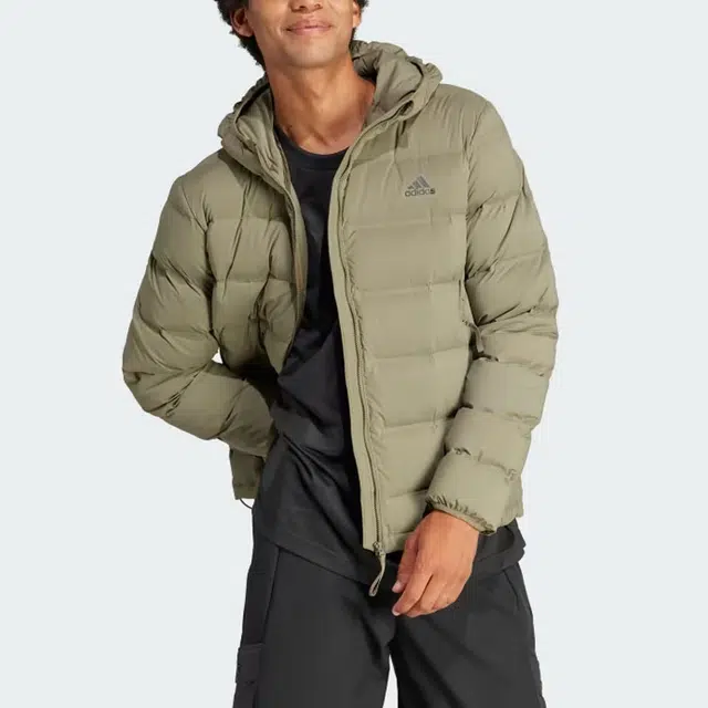 adidas Helionic Stretch Hooded Down Jacket Logo