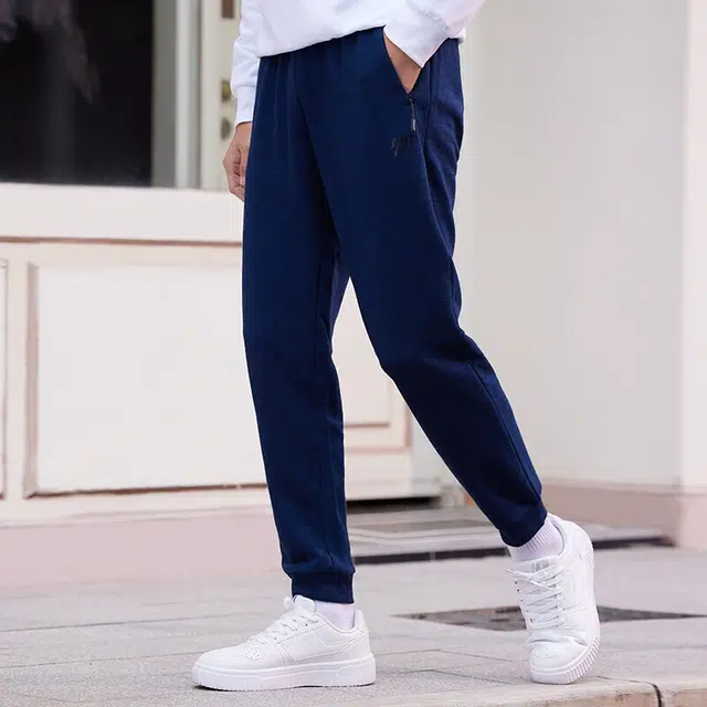 乔丹 纯色束脚抓绒针织运动裤 男款 黑曼蓝