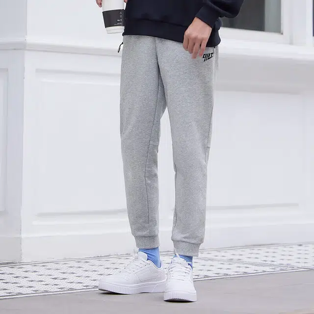 乔丹 纯色束脚抓绒针织运动裤 男款 浅花灰