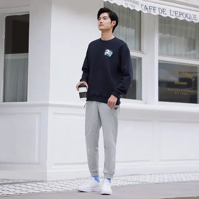 乔丹 纯色束脚抓绒针织运动裤 男款 浅花灰