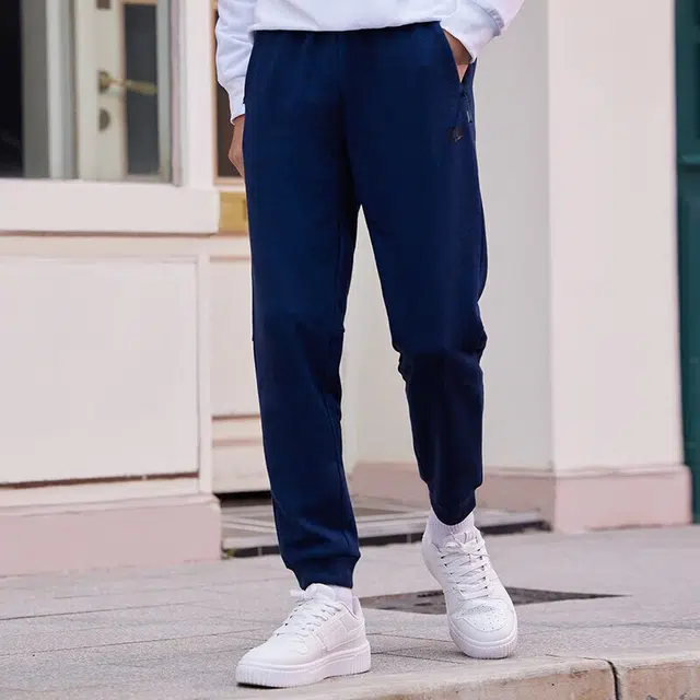 乔丹 纯色束脚抓绒针织运动裤 男款 黑曼蓝