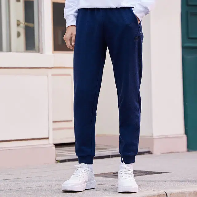 乔丹 纯色束脚抓绒针织运动裤 男款 黑曼蓝