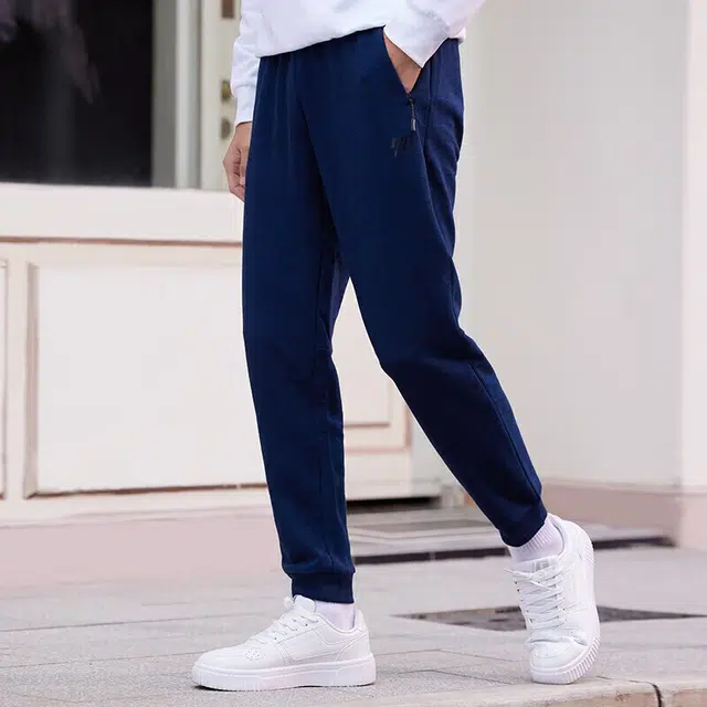 乔丹 纯色束脚针织运动裤 男款 学院蓝花纱