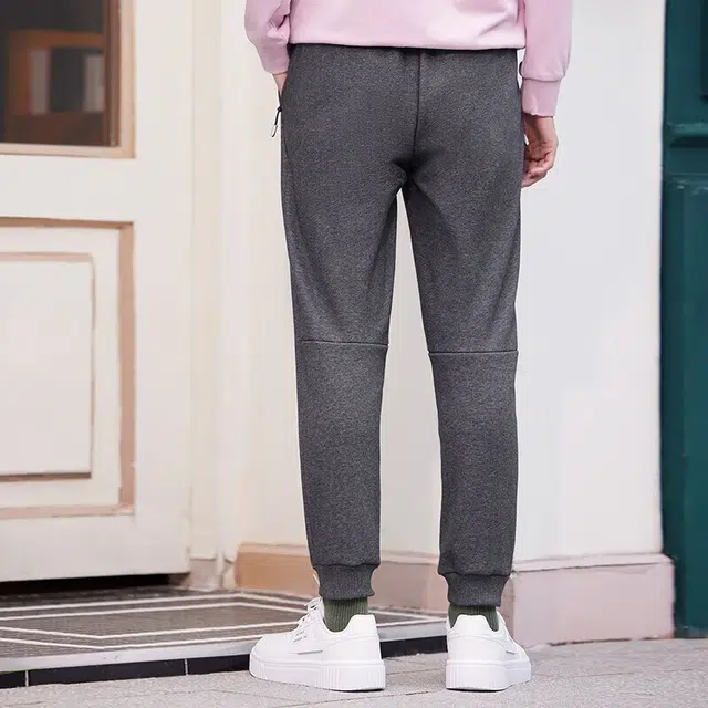 乔丹 纯色加绒束脚针织运动裤 男款 黑灰色