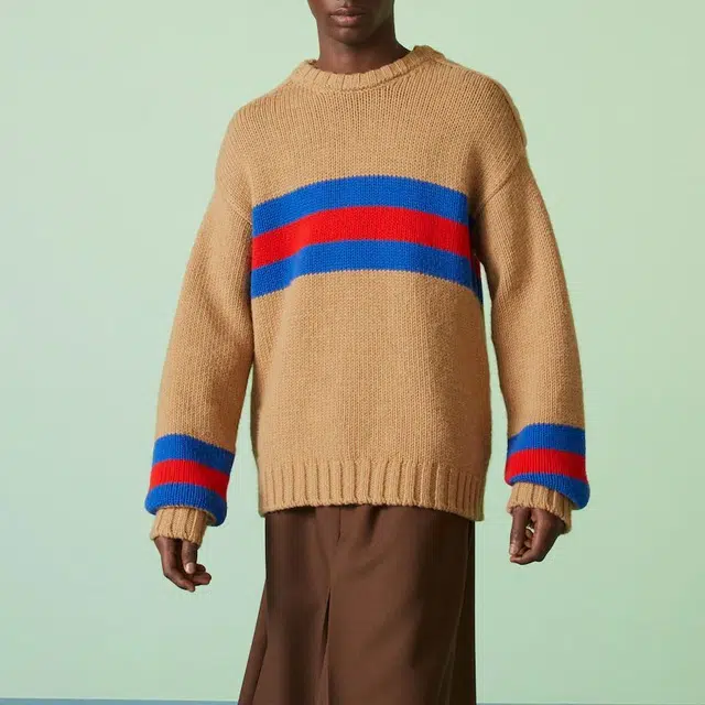 GUCCI FW23 Striped Embroidered Sweater Camel