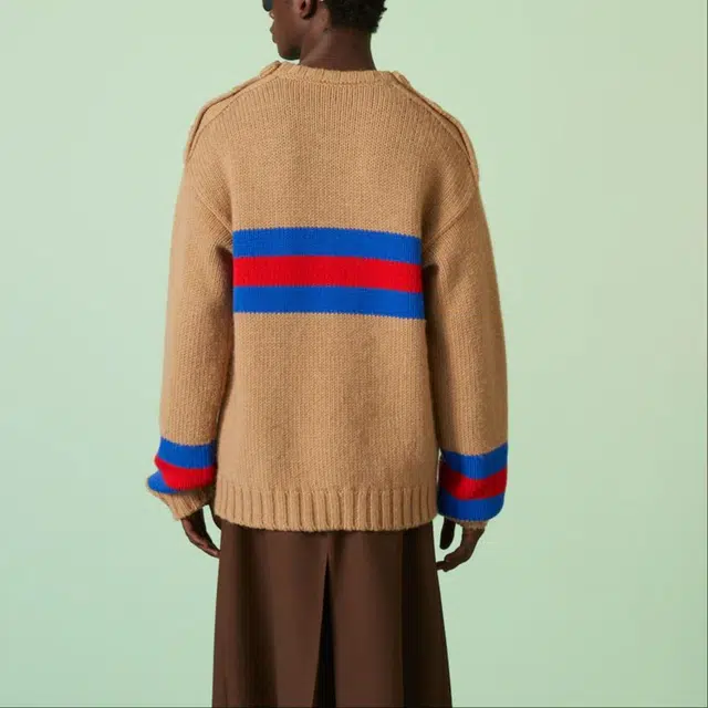 GUCCI FW23 Striped Embroidered Sweater Camel
