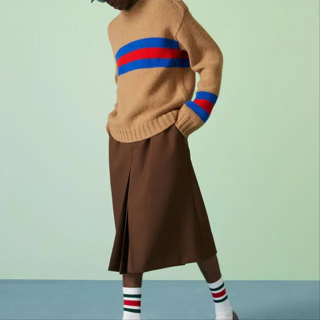 GUCCI FW23 Striped Embroidered Sweater Camel
