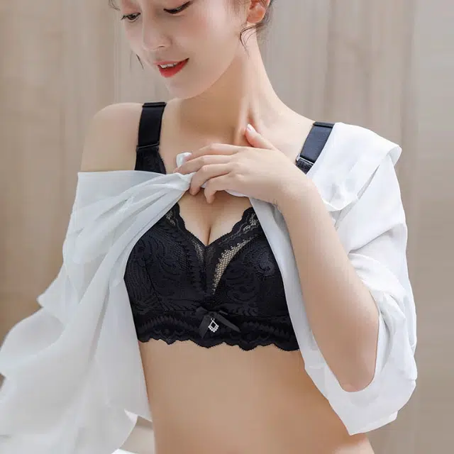 浪莎 聚拢收副乳防下垂蕾丝大胸显小上托无钢圈调整型文胸