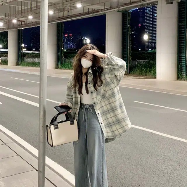 困住大象 法式长袖上衣设计感小众格子衬衫 女款