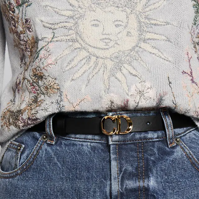 DIOR CD Smooth Buckle Belt Black 2CM